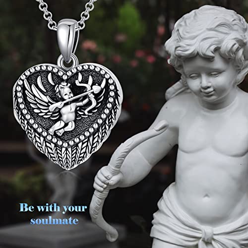 SOULMEET Angel Wing Heart Locket Necklace that Holds Picture Photo Locket Pendant You are My Angel Sterling Silver/Gold - style: D1-Angel cupid locket only