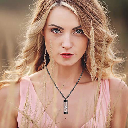 abooxiu Hourglass Urn Necklace for Ashes Cremation Jewelry for Ashes Stainless Steel Memorial Keepsake Ashes Necklace - color: Black-Engraving