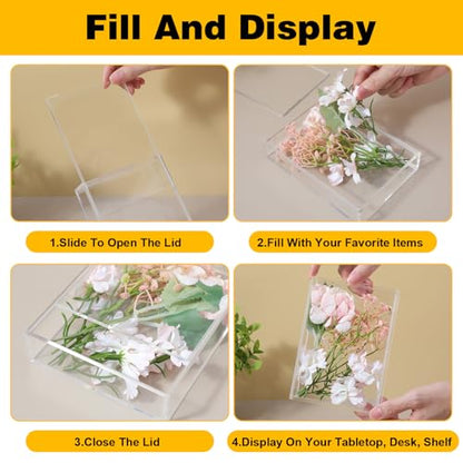 2 Pcs Acrylic Shadow Box, 7 x 5 x 1.4 Inch Clear Tabletop Display Frame No Installation All Clear Memory Boxes for Dried Flowers, Photo, Collectibles