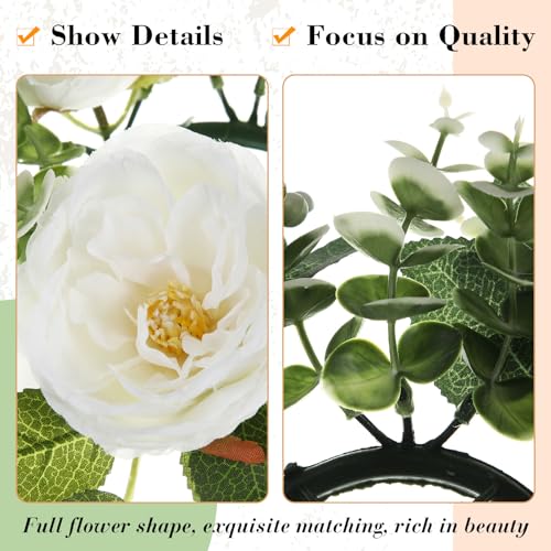Yunlly 16 Set Rose Candle Rings Wreaths 3 Inch Center with Flameless LED Candles Artificial Rose Light Garland Fake Electric Votive Tealights Bulk Funeral Wedding Table Centerpieces Decor(White) - color: White