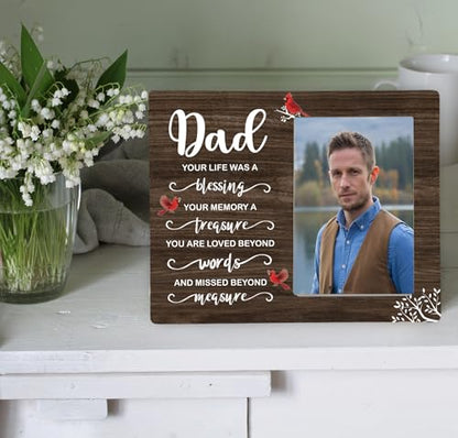 Dad Memorial Wooden Picture Frame, In Loving Memory Remembrance Photo Frame Gifts for Daddy, Bereavement Sympathy Wooden Frame for Loss of Father, 4x6 inch Photo - style: Dad Memorial