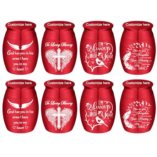 Color Small Urns for Ashes - Set of 8，Aluminium Mini Urns, Cremation Urns for Human/Pet Ashes, Ashes Holder, Small Keepsake urns-Memorial Urn (8Pcs- Red Customized) - color: 8pcs- Red Customized