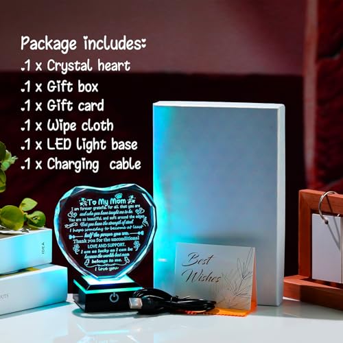 Arikyrist Mom Gifts from Daughter Son Crystal Keepsake with LED Light Base | Mom Birthday Presents, on Christmas Retirement Anniversary Mothers Day Valentines Day, to My Mom Plaque, Home Desk Decor - color: Mom