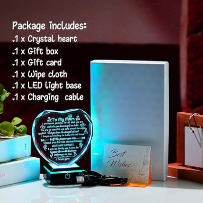 Arikyrist Mom Gifts from Daughter Son Crystal Keepsake with LED Light Base | Mom Birthday Presents, on Christmas Retirement Anniversary Mothers Day Valentines Day, to My Mom Plaque, Home Desk Decor - color: Mom