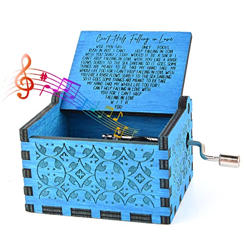 Can't Help Falling in Love Wood Music Box, Antique Engraved Music Boxes | Wooden Music Box Gifts for Lover, Boyfriend, Girlfriend, Husband,Wife (Blue) - color: Blue