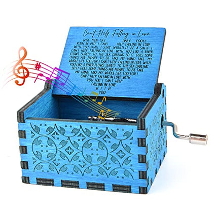 Can't Help Falling in Love Wood Music Box, Antique Engraved Music Boxes | Wooden Music Box Gifts for Lover, Boyfriend, Girlfriend, Husband,Wife (Blue) - color: Blue