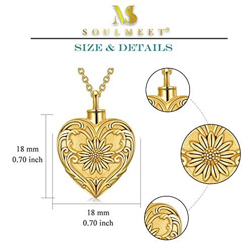 SOULMEET Cremation Jewelry for Ashes, Sterling Silver Urn Necklace for Ashes Women Men, Cherish Memories Cremation Jewelry to Keep Someone Near to You - color: A2-Gold Sunflower