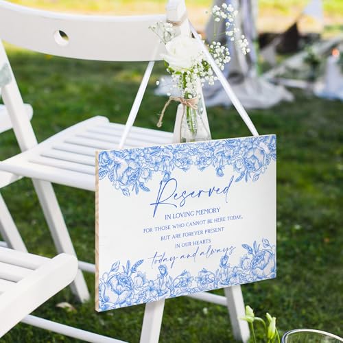 Blue Flower Wedding Memorial Sign with Ribbon Floral Reserved Signs in Loving Memory of Love Ones Parents Celebrating Ceremony Memories Seat Sign from Heaven - style: Blue Seat Sign