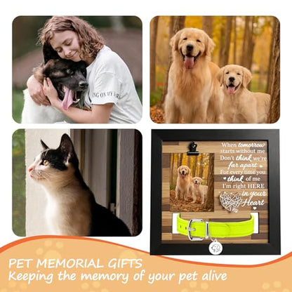 Artisanal Hand-Knitted Heart Dog Memorial Frame with Photo Clip& Collar Holder - Loss of Pet Sympathy Gift, Warm Remembrance for Dogs and Cats - color: Black and gray