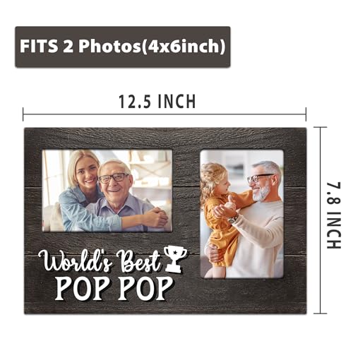 Christmas Pop Pop Gifts, Poppop Gifts from Grandson 3D Photo Frame Hold 4x6 Inches Two Photos, World's Best Pop Gift Gag Birthday Gift for Him from Granddaughter on Father's Day Grandparents Day - color: Poppop