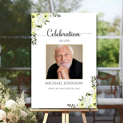Funeral Welcome Sign, Memory Sign, Celebration of Life, Green and White, Polypropylene, Full Size - color: Version 27