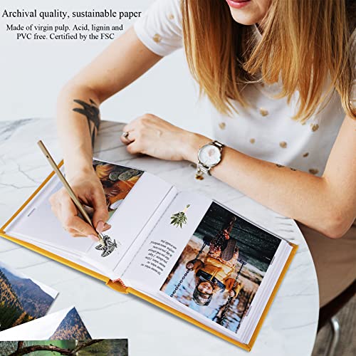 1DOT2 Small Photo Album 4x6, Hold 60 Photos with Memo, Indian Yellow | Vertical Slip-in Pockets, Linen Cover with Writing Space, For Wedding Baby Mother's Day - color: Indian Yellow, size: 4x6