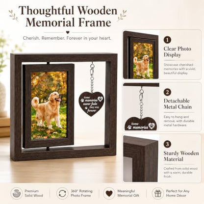 Pet Memorial Gift for Dog, Rotating Wooden Picture Frame 4x6 Photo | Dog Memorial Gifts for Loss of Dog Sympathy Gift, Pet Loss Sympathy Gift, Bereavement Cat Memorial Gifts for Loss of Cat