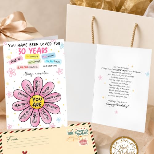 30th Birthday Card for Her, Happy 30th Birthday Card for Him Her with Seal and Envelope, 30 Year Old Birthdayy Cards for Daughter Women, Men Son Friend Sister Brother - color: 30th
