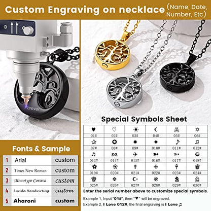 GOLDCHIC JEWELRY Urn Necklaces for Ashes, Stainless Steel Pet/Cross/Birthstone/Tree of Life Personalized Keepsake Memorial Jewelry for Women - color: Family Tree - Black Plated, style: Personalized Engraving