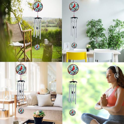 Wind Chimes for Outside 26" Cardinal Wind Chimes Outdoor Home Patio Garden Decor Windchimes Outdoors Gift Ideas for Women Mom Grandma Sisters