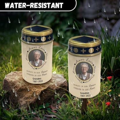 Customizable Photo Solar Grave Lights for Cemetery Solar Power Outdoor Flameless Candle Waterproof LED Candles Lantern Solar Powered Flameless Candle Lights - color: 2 Personized