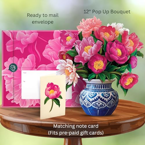Freshcut Paper Peony Paradise 13 Inch Life-Sized 3D Pop Up Card – Birthday, Mothers Day, Thank You, Gifts for Mom and Her – Includes Notecard and Envelope (Pack of 3) - color: Peony Paradise, size: Classic (Pack of 3)