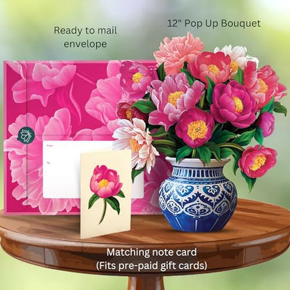 Freshcut Paper Peony Paradise 13 Inch Life-Sized 3D Pop Up Card – Birthday, Mothers Day, Thank You, Gifts for Mom and Her – Includes Notecard and Envelope (Pack of 3) - color: Peony Paradise, size: Classic (Pack of 3)