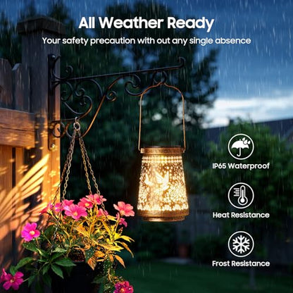 2 Pack Solar Lanterns Outdoor Waterproof Birthday Gifts for Women Mom Grandma, Hollowed-Out Metal Hummingbird Hanging Solar Lantern Lights Garden Decor, 2 Modes Hanging Solar Lights for Yard, Patio | Birthday Gifts for Women Mom Grandma, Hollowed-Out Hang
