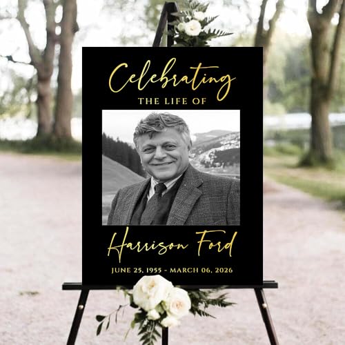 Personalized In Loving Memory Funeral Sign with Photo, Elegant Celebration Tribute Decorations Display, Celebration Tribute Board, Forever In Our Hearts Keepsake for Loved Ones #9 - color: Version9