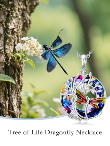 TOUPOP Butterfly Necklace for Women 925 Sterling Silver Tree of Life Butterflies Dragonfly Hummingbird Pendant Necklaces Crystal Jewelry Anniversary Christmas Birthday Gift for Her - color: Dragonfly Red