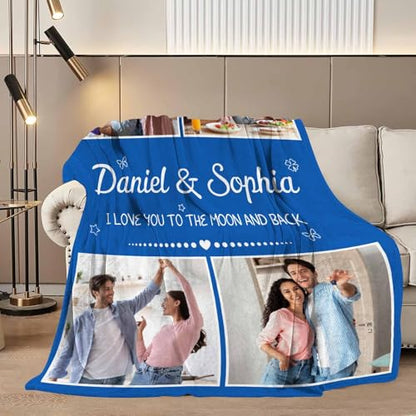 D-Story Custom Blanket with Photos Text Personalized Blankets and Throws Customized Fleece Picture Blanket for Adult Kid Funny Birthday Gifts for Wife Husband Family Couple 4 Photos - color: B3-4 Photos