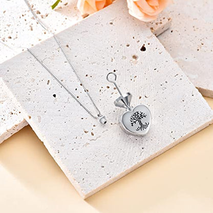 TOUPOP Tree of Life Urn Necklaces for Ashes 925 Sterling Silver Heart Cremation Jewelry Memorial Keepsake Jewelry with Funnel Filler for Women Men - color: B-Heart Tree of Life-Purple Crystal