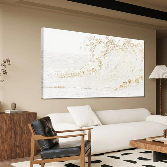 Canvas Wall Art Decor Modern Wall Art Pictures for Living Room Canvas Art Wall Decor Modern White Wall Art Prints Silent Waves Large White Artwork for Walls Bedroom Office Kitchen Wall Decor 24" X 48" - color: White, size: 48"L x 24"W