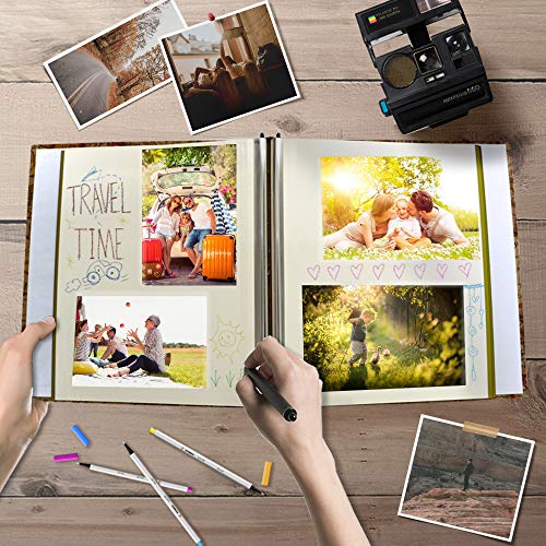 Holoary Self Adhesive Page Photo Album with Metallic Pen Magnetic Self-Stick Scrapbook for 3x5 4x6 5x7 6x8 8x10 Hand Made DIY 40 pages Albums, Printed Kraft Paper Cover Old Map Adventure Memory Book - color: World Map