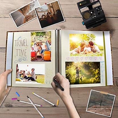 Holoary Self Adhesive Page Photo Album with Metallic Pen Magnetic Self-Stick Scrapbook for 3x5 4x6 5x7 6x8 8x10 Hand Made DIY 40 pages Albums, Printed Kraft Paper Cover Old Map Adventure Memory Book - color: World Map