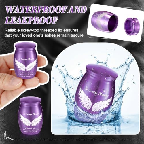 Ecation 12 Set Small Urn Cremation Jewelry Necklaces for Ashes Stainless Steel Keepsake Urns Memorial Locket Mini Ash Holders Waterproof for Human Adult Female Male Family Loved One (Light Purple) - color: Light Purple