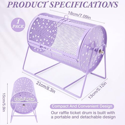 Teenyyou Raffle Drum Holds 600 Tickets, Metal Ticket Wheel Spinner with Stand, Raffle Tickets Cage for Games Events, Parties, School Drawings(Integrated Rotary,Light Purple,7.09" X 4.72", Small) - color: Light Purple, size: 7.09" X 4.72", Small, style: In