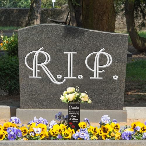 Geosar Grandma Cemetery Vases for Grave Metal Cemetery Grave Flower Vase Memorial Flower Holder with Spike Floral Graveyard Decorations for Burial Ground Lawn Yard Funeral Favors - style: Grandma