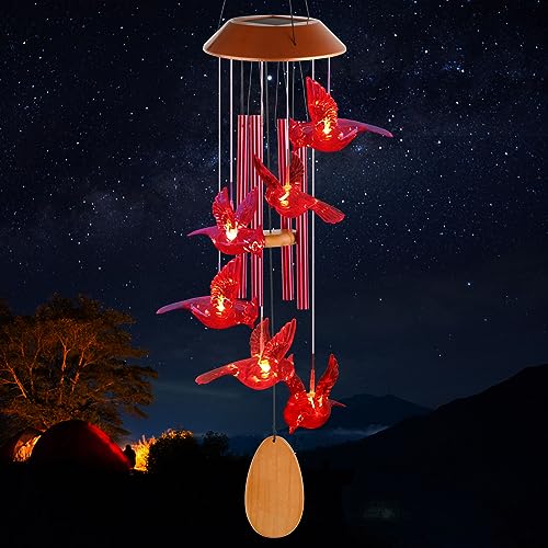 Cardinals Decorative Mobiles Gifts, Solar Cardinals Wind Chimes, Gifts for Mom, Women, Grandma, Garden Courtyard Lawn Decoration, Thanksgiving Gift, Decor Gift for Christmas and New Year
