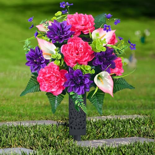 2 Set Artificial Cemetery Flowers for Grave Memorial Flowers for Cemetery