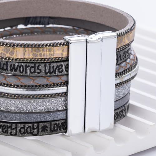 Tree of Life Inspirational Leather Wrap Bracelets Boho Western Cowgirl Cuff - color: Gray