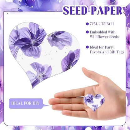 Heart Shaped Plantable Seed Paper Cards, 24 Pack Purple – Wildflower Seed Cards for Weddings, Baby Shower, Bridal Showers, Thank You & Party Favors Grow Your Own Flowers, Pollinator Friendly Gift Idea