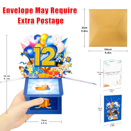 GREETING ART Sweet 12th Birthday Pop Up Birthday Card for Girl Boy - color: 12th