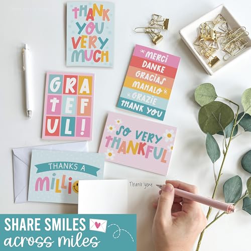 24 Bulk Thank You Cards with Envelopes Blank Cute Thank You Cards | Kraft Colorful 6 x 4 Appreciation Card Birthdays, Baby Shower, Teacher, Small Business, Party Guests, Coworkers & Holidays - style: Retro Colorful 24 pcs