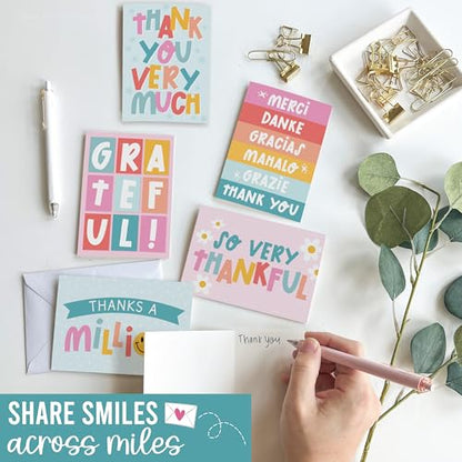54 Bulk Thank You Cards with Envelopes Blank Cute Thank You Cards | Retro Colorful 5 x 3.5 Appreciation Card Birthdays, Baby Shower, Teacher, Small Business, Party Guests, Coworkers & Holidays - style: Retro Colorful 54 pcs