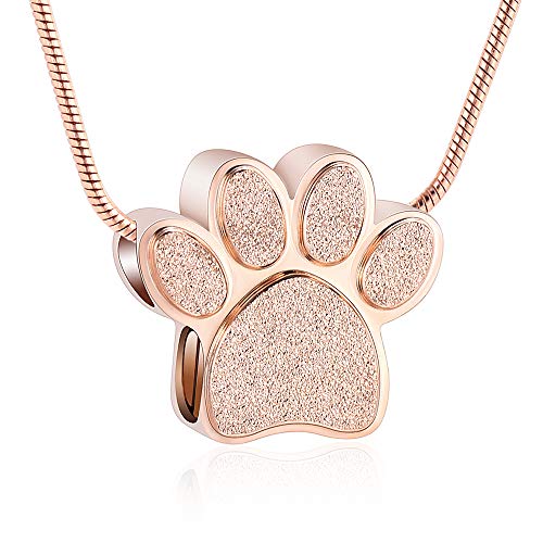 Paw Print Urn Necklace for Ashes Pet Paw Cremation Jewelry Ashes Necklace Keepsake Memorial Jewelry for Pet/Dog's/Cat's Ashes Pendant Gifts for Men/Women - color: Rose Gold