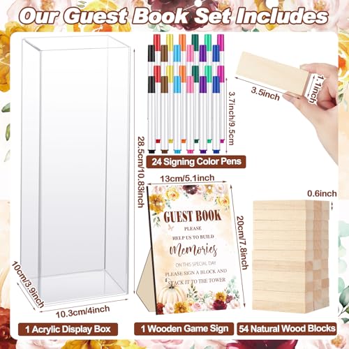 Beeveer 80 Pcs Wedding Guest Book Alternative Wooden Block Guest Book for Wedding Sign in Bridal Shower Decoration 54 Pcs Wooden Block Bridal Shower Game for Sign in, Reception(Pumpkin) - style: Pumpkin