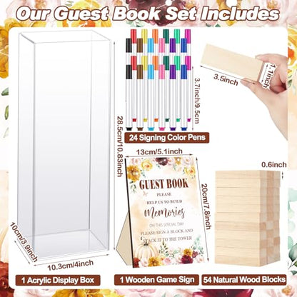 Beeveer 80 Pcs Wedding Guest Book Alternative Wooden Block Guest Book for Wedding Sign in Bridal Shower Decoration 54 Pcs Wooden Block Bridal Shower Game for Sign in, Reception(Pumpkin) - style: Pumpkin