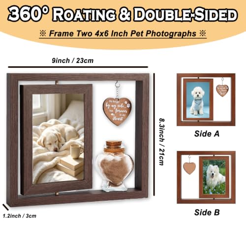 Dog Cat Pet Memory Frame Rotating Double Sided 4x6 Photo Frame | Heart Glass Pet Hair Keepsake Jar Custom Pet Keepsake Gift for Dog Cat Lovers to Record Pet Growth Moments
