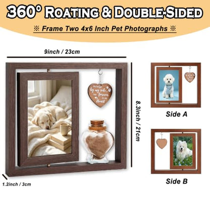 Dog Cat Pet Memory Frame Rotating Double Sided 4x6 Photo Frame | Heart Glass Pet Hair Keepsake Jar Custom Pet Keepsake Gift for Dog Cat Lovers to Record Pet Growth Moments
