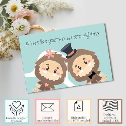 Funny Wedding Card for Newlyweds – Rare Sighting Silly Big Foot Themed Greeting for Bride and Groom Wedding Day- Congratulations to the Happy Couple 4X6 inch Card with Silver Envelope Included - style: Bigfoot