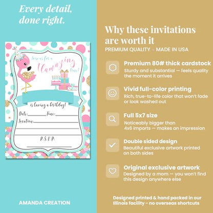 Flamazing Pink Aqua & Gold Glitter Polka Dot Flamingo Birthday Party Invitations for Girls, 20 5x7 Fill In Cards with Twenty White Envelopes by AmandaCreation - style: Flamazing Pink Aqua & Gold Glitte