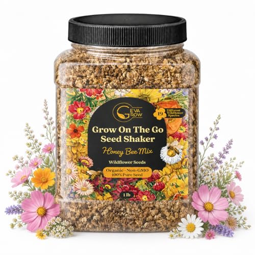 Bulk Wildflower Seed Mix – Honey Bee Wildflower Seed Mix 1 Pound Tub by GevaGrow | Bulk 300,000+ Seed Tub | 19 Variety Flower Seeds for Planting in Pots & Outdoor Gardens | No Messy Bags or Packets | - size: 1 Pound Tub, style: Honey Bee Mix