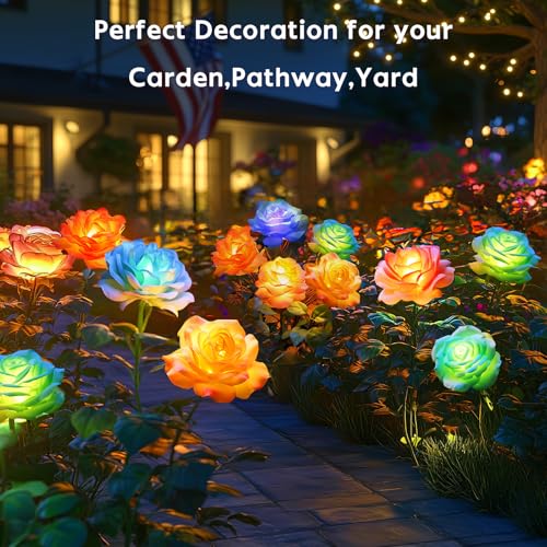 Solar Flower Lights Rose Decor: 6 Pack Solar Garden Lights Outdoor - size: 6 Pack